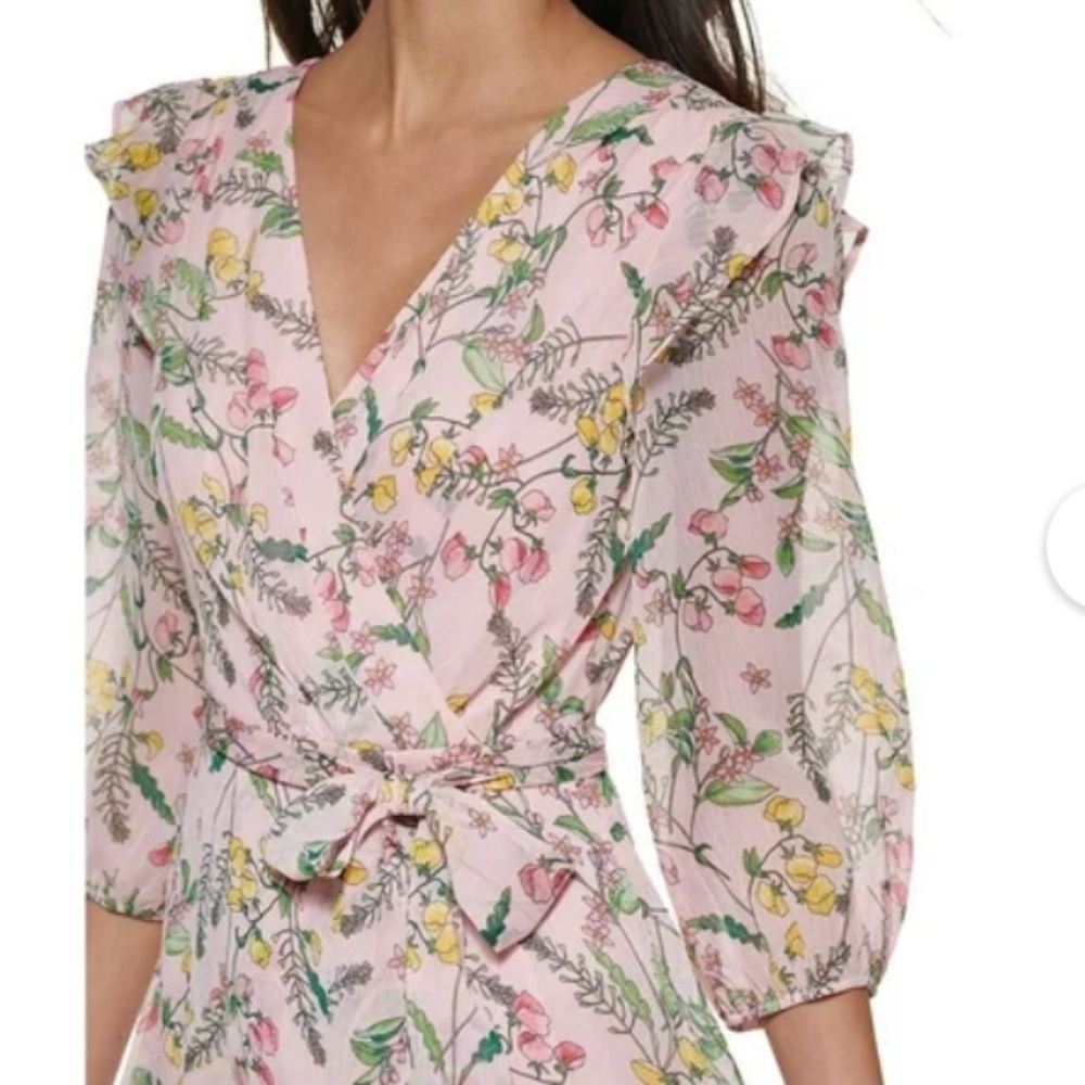 NEW Tommy Hilfiger Pink floral faux wrap dress, 2, D - Picture 2 of 9